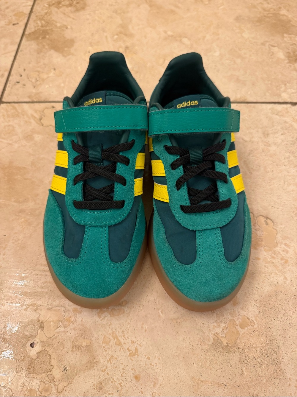 adidas Kids Teal and Yellow Velcro Strap Sneakers